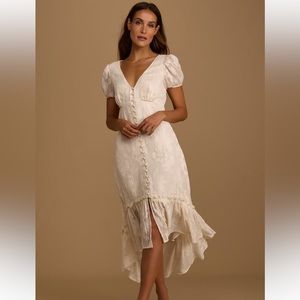 NWT Lulus Gala In The Garden Cream Jacquard High-Low Midi Dress🤍🫶🏼🐚🌼